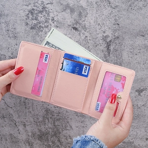 Three-fold light pink pebble leather wallet for women with multi-card slots and coin pocket