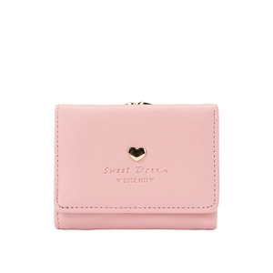 Pink minimalist short women's folding wallet with golden heart and Sweet Dream logo