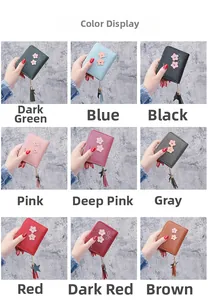 Short PU leather flower coin purses in nine colors with tassels and star charms
