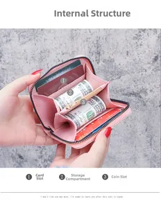 Pink PU leather mini wallet internal structure showing card slots and coin pocket