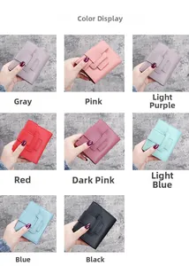 Detailed color display of eight small PU leather wallets in diverse vibrant shades