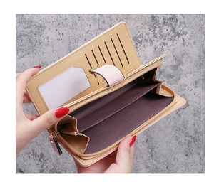 Internal view of long leaf wallet showing card slots and large cash compartment