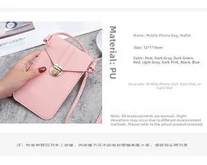 Pink PU leather crossbody phone bag dimensions 12x1x19cm with touch screen window