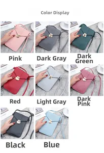 Detailed color selection showing eight shades of crossbody leather phone wallets with straps