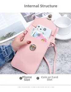 Pink PU leather crossbody phone wallet with clasp closure and internal card slots