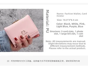 Detailed interior of a pink trifold wallet showing card slots and cute cat clasp buckle