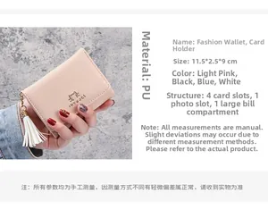 Infographic showing pink PU leather wallet dimensions 11.5x9cm and internal card slots