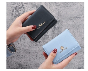Mini trifold faux leather wallets in black and light blue with cute animal foil prints