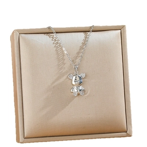 Sparkling crystal bear pendant necklace in silver stainless steel for women
