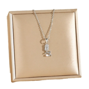Silver tulip pendant necklace with zircon flower and pearl on champagne gift box