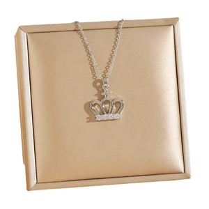 Titanium steel crown necklace with micro-paved zircons in a premium jewelry box