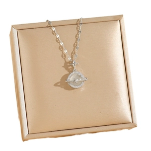 Elegant titanium steel necklace featuring a cat-eye stone planet pendant with star details