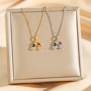 Rainbow pendant necklace in gold and silver finish with sparkling pave zircon clouds
