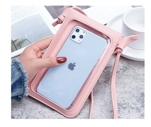 Borsa a tracolla rosa in similpelle con finestra in PVC trasparente per touch screen