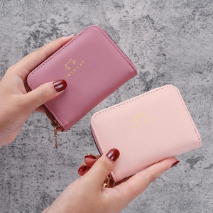 Cat accordion card holder with zipper in pink and light pink PU leather