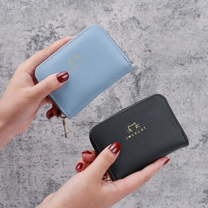 Litchi pattern cat theme accordion wallet for women in blue and black colors