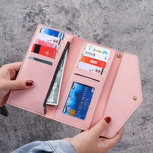 Lange rosa Damengeldbörse mit Herzanhänger aus Leder mit Litschi-Muster und Kartenfächern