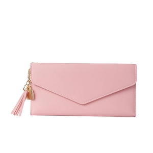 Lange Damen-Geldbörse in Rosa mit Herz-Anhänger, Litschistruktur und Quasten-Detail