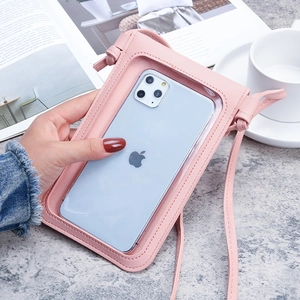 Borsa porta cellulare rosa in pelle PU touch con decoro a cuore e tracolla regolabile