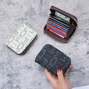 Porte Cartes Portefeuille Fermeture Éclair Cuir PU Design Accordéon Multi Fentes Poche Pour Femmes Mode Imprimé Lettres