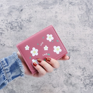 Portefeuille Court À Trois Volets Pour Femmes En Cuir PU Imprimé Fleurs De Marguerite LOVE Porte-Cartes