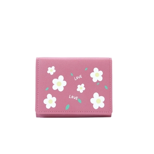 Petit portefeuille rose avec motif marguerite et lettres LOVE pour femmes