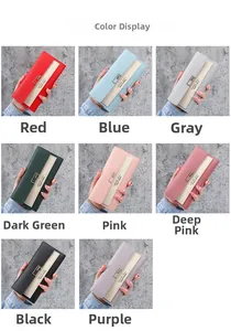 Collage of long women wallets in eight colors featuring dual-tone design and metal clasp