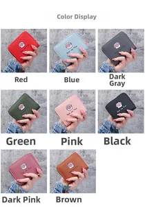 Detail showcasing eight color options of zip wallets with cat paw prints and star charms