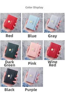 Selection of compact tri-fold daisy wallets in eight colors featuring pebbled PU leather texture
