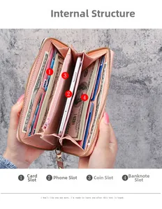 Internal structure of long zip wallet with phone slot, card holders and coin pocket