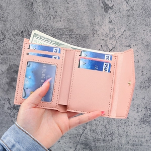 Damen Geldbörse aus rosa Leder mit Litchi-Struktur, Multi-Kartenfächern und Druckknopf