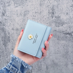 Women's PU Leather Short Tri-fold Wallet Daisy Flower Decoration Sweet Letter Print Multi Card Slot Coin Purse Handheld Bag
