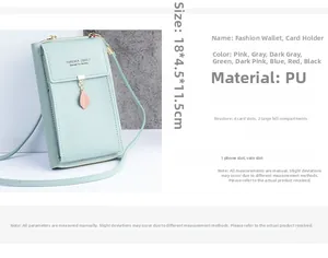 Detail view of large capacity mint green crossbody phone bag showing 18x4.5x11.5cm size
