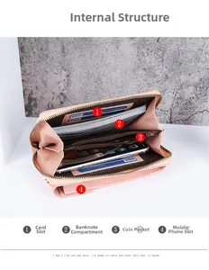 Internal structure of a pink multi-functional phone wallet with card slots and cash pocket