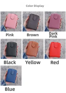 Detailed display of colorful litchi pattern leather card wallets in seven various shades
