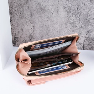 Pink faux leather multi-functional crossbody phone bag with large capacity card slots