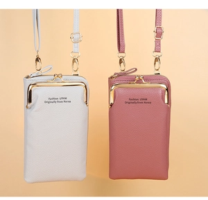 Dual-zipper long wallet with litchi grain faux leather and metal clasp detail