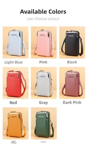 Detailed grid showing 8 colors of women's long wallets with pebble grain faux leather finish