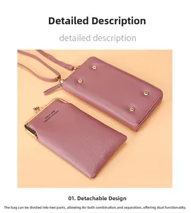 Detail of detachable dusty pink crossbody bag with dual zip and kiss-lock closure