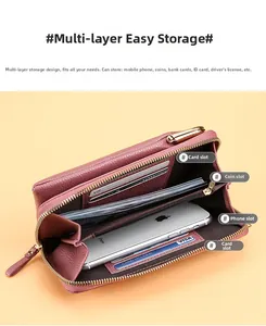 Internal layout of pink lychee leather wallet with multiple card slots and phone compartment