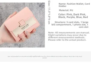Pink and white PU leather wallet dimensions 11.5x1.8x9cm showing internal card slots