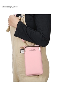 Pink lychee texture leather crossbody phone bag with vintage gold clasp and slim strap