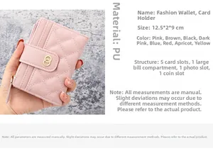Detail view of pink quilted PU leather wallet with 5 card slots and coin pocket