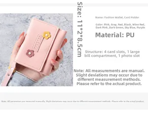 Détail du portefeuille en cuir PU rose avec décor fleuri et 4 fentes pour cartes