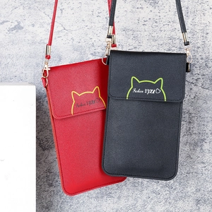 Vertical PU leather crossbody phone bag with cat ear design in red and black variants