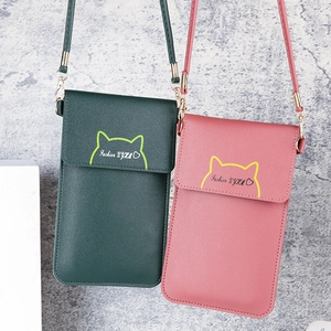 Bolso bandolera táctil de cuero PU para móvil en colores verde y rosa