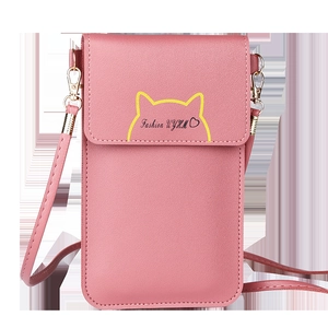 Bolso bandolera rosa de cuero sintético para móvil con diseño de orejas de gato y hebilla