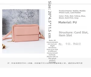 Pink PU leather crossbody phone bag with zipper closure and 20x4.5x11.5cm dimensions
