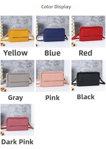 Multiple colorful touchscreen phone purses in yellow, blue, red, pink, and black colors