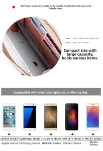 Pink leather wallet interior showing multiple card slots and smartphone storage capacity